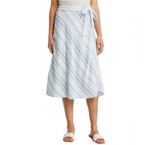 Caslon Faux Wrap Cotton Midi Skirt With Stripes NWT